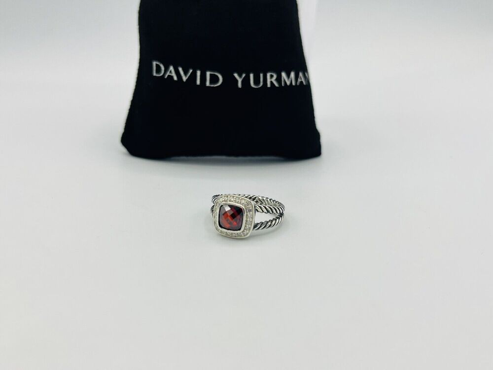 David Yurman Sterling Silver Garnet & Diamond Petite Albion Ring Size 8
